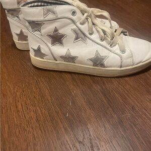 Betsey Johnson White High-Top Sneakers with Silver Star Accents